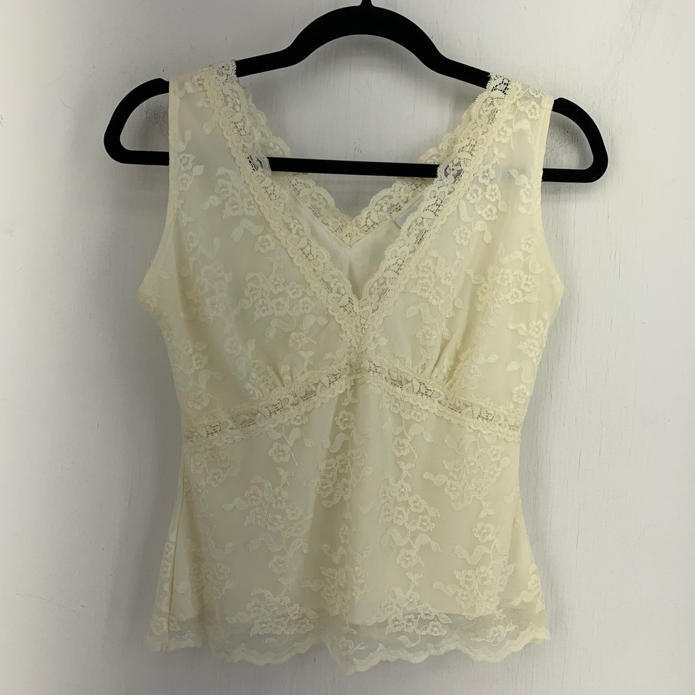 Coquette Balletcore Romantic Victorian Cami Tank Top Sleeveless Small Sheer Lace